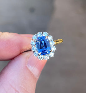 Ceylon Sapphire and Diamond Cluster Ring