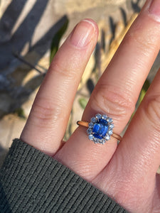 Ceylon Sapphire and Diamond Cluster Ring